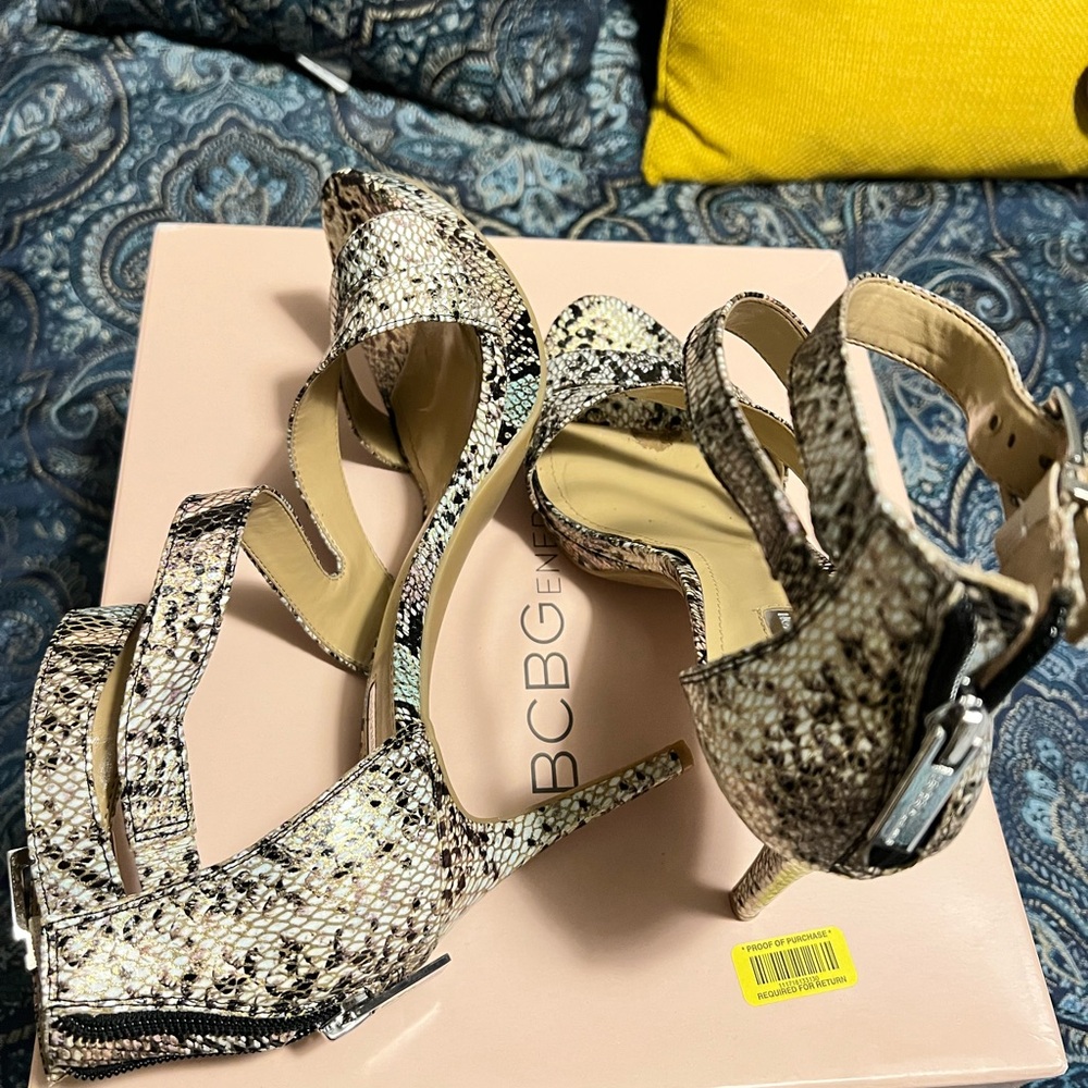 BCBG Women's Snakeskin Heels - Black and Cream